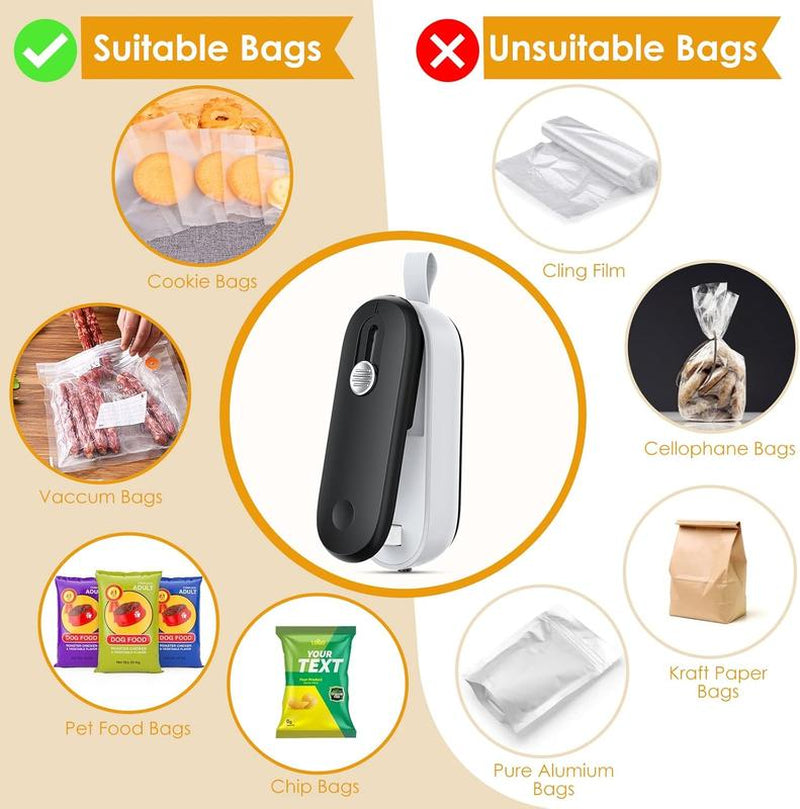 FEPPO Mini Bag Sealer - 2-in-1 Heat Sealer and Cutter for Ultimate Food Freshness on the Go